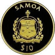 Samoa 10 Tala The Gold of Captain Flint 1997 Proof KM# 145 SAMOA $10 FA'AVAE I LE ATUA SAMOA coin obverse Samoa 10 Tala The Gold of Captain Flint 1997 Proof KM# 145 SAMOA $10 FA'AVAE I LE ATUA SAMOA coin obverse