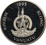 Vanuatu 10 Vatu Queen Elizabeth the Queen Mother. End Of Victorian Era 1995 KM# 25 RIPABLIK BLONG VANUATU 1995 LONG GOD YUMI STANAP coin obverse Vanuatu 10 Vatu Queen Elizabeth the Queen Mother. End Of Victorian Era 1995 KM# 25 RIPABLIK BLONG VANUATU 1995 LONG GOD YUMI STANAP coin obverse