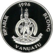 Vanuatu 10 Vatu XXVI Summer Olympic Games in Atlanta. Gymnastics 1996 KM# 28 RIPABLIK 1996 BLONG VANUATU LONG GOD YUMI STANAP coin obverse Vanuatu 10 Vatu XXVI Summer Olympic Games in Atlanta. Gymnastics 1996 KM# 28 RIPABLIK 1996 BLONG VANUATU LONG GOD YUMI STANAP coin obverse