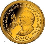 Vanuatu 10 Vatu 150th Anniversary of Pierre de Coubertin 2013 Proof KM# 77 150ÉME ANNIVERSAIRE DE PIERRE DE COUBERTIN 10 VATU coin reverse