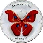 Vanuatu 10 Vatu (Attacus Atlas) ATTACUS ATLAS 10 VATU CCC coin reverse Vanuatu 10 Vatu (Attacus Atlas) ATTACUS ATLAS 10 VATU CCC coin reverse