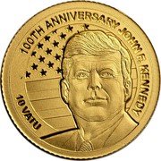 Vanuatu 10 Vatu John F. Kennedy 2017  Proof KM# 117 100TH ANNIVERSARY JOHN F. KENNEDY 10 VATU coin reverse Vanuatu 10 Vatu John F. Kennedy 2017  Proof KM# 117 100TH ANNIVERSARY JOHN F. KENNEDY 10 VATU coin reverse