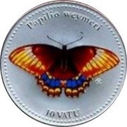 Vanuatu 10 Vatu (Papilio Weymeri) PAPILIO WEYMERI 10 VATU CCC coin reverse Vanuatu 10 Vatu (Papilio Weymeri) PAPILIO WEYMERI 10 VATU CCC coin reverse