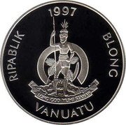 Vanuatu 10 Vatu (Queen Elizabeth the Queen Mother) RIPABLIK BLONG VANUATU LONG GOD YUMI STANAP 1997 coin obverse Vanuatu 10 Vatu (Queen Elizabeth the Queen Mother) RIPABLIK BLONG VANUATU LONG GOD YUMI STANAP 1997 coin obverse