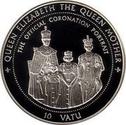 Vanuatu 10 Vatu (Queen Elizabeth the Queen Mother) QUEEN ELIZABETH THE QUEEN MOTHER THE OFFICIAL CORONATION PORTRAIT 10 VATU coin reverse Vanuatu 10 Vatu (Queen Elizabeth the Queen Mother) QUEEN ELIZABETH THE QUEEN MOTHER THE OFFICIAL CORONATION PORTRAIT 10 VATU coin reverse