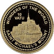 Vanuatu 10 Vatu Saint Michael's Mount in Mount's Bay 2015 Proof WONDERS OF THE WORLD SAINT MICHAEL'S MOUNT 10 VATU coin reverse Vanuatu 10 Vatu Saint Michael's Mount in Mount's Bay 2015 Proof WONDERS OF THE WORLD SAINT MICHAEL'S MOUNT 10 VATU coin reverse
