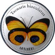 Vanuatu 10 Vatu (Taenaris Bioculatus) TAENARIS BIOCULATUS 10 VATU CCC coin reverse Vanuatu 10 Vatu (Taenaris Bioculatus) TAENARIS BIOCULATUS 10 VATU CCC coin reverse