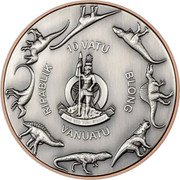 Vanuatu 10 Vatu (Triceratops) 10 VATU RIPABLIK BLONG VANUATU LONG GOD YUMI STANAP coin obverse Vanuatu 10 Vatu (Triceratops) 10 VATU RIPABLIK BLONG VANUATU LONG GOD YUMI STANAP coin obverse