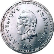 Vanuatu 100 Francs Scepter 1966 KM# 1 RÉPVBLIQVE FRANÇAISE R JOLY 1966 coin obverse