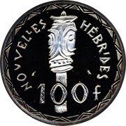 Vanuatu 100 Francs New Hebrides. Piedfort with Essai 1974  KM# PE10 NOUVELLES HÉBRIDES 100F coin reverse Vanuatu 100 Francs New Hebrides. Piedfort with Essai 1974  KM# PE10 NOUVELLES HÉBRIDES 100F coin reverse