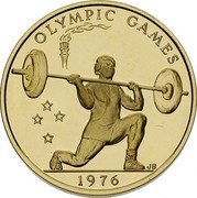 Samoa 100 Tala Olympic Games. Weightlifter 1976 Proof KM# 23 OLYMPIC GAMES JB 1976 coin reverse Samoa 100 Tala Olympic Games. Weightlifter 1976 Proof KM# 23 OLYMPIC GAMES JB 1976 coin reverse