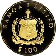 Samoa 100 Tala 50th Anniversary of the Transpacific Flight 1978 Proof KM# 29 SAMOA I SISIFO $ 100 FA'AVAE I LE ATUA SAMOA coin obverse Samoa 100 Tala 50th Anniversary of the Transpacific Flight 1978 Proof KM# 29 SAMOA I SISIFO $ 100 FA'AVAE I LE ATUA SAMOA coin obverse