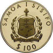 Samoa 100 Tala Olympic Flame 1991 Proof KM# 87 SAMOA SISIFO $ 100 FA'AVAE I LE ATUA SAMOA coin obverse