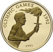 Samoa 100 Tala Olympic Flame 1991 Proof KM# 87 OLYMPIC GAMES 1992 1991 coin reverse