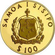 Samoa 100 Tala International Year of Disabled Persons. Roosevelt 1981 Proof KM# 49 SAMOA I SISIFO $100 FA'AVAE I LE ATUA SAMOA coin obverse Samoa 100 Tala International Year of Disabled Persons. Roosevelt 1981 Proof KM# 49 SAMOA I SISIFO $100 FA'AVAE I LE ATUA SAMOA coin obverse