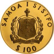 Samoa 100 Tala Wedding of Prince Charles and Lady Diana 1981 Proof KM# 45 SAMOA I SISIFO $100 FA'AVAE I LE ATUA SAMOA coin obverse Samoa 100 Tala Wedding of Prince Charles and Lady Diana 1981 Proof KM# 45 SAMOA I SISIFO $100 FA'AVAE I LE ATUA SAMOA coin obverse