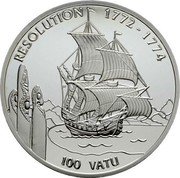 Vanuatu 100 Vatu The Resolution Ship 1996 Proof KM# 34 RESOLUTION 100 VATU 1772-1774 coin reverse Vanuatu 100 Vatu The Resolution Ship 1996 Proof KM# 34 RESOLUTION 100 VATU 1772-1774 coin reverse