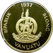 Vanuatu 100 Vatu Birth of Prince William 1997 Proof KM# 39 RIPABLIK 1997 BLONG VANUATU LONG GOD YUMI STANAP coin obverse Vanuatu 100 Vatu Birth of Prince William 1997 Proof KM# 39 RIPABLIK 1997 BLONG VANUATU LONG GOD YUMI STANAP coin obverse