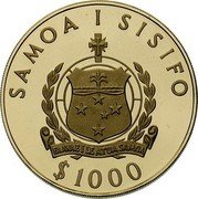 Samoa 1000 Tala Olympic Games. Boxing 1984 Proof KM# 61 SAMOA I SISIFO $1000 FA'AVAE I LE ATUA SAMOA coin obverse Samoa 1000 Tala Olympic Games. Boxing 1984 Proof KM# 61 SAMOA I SISIFO $1000 FA'AVAE I LE ATUA SAMOA coin obverse