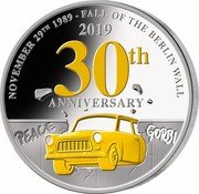 Samoa 2 Dollars Fall of Berlin Wall 30th Anniversary 2019 PEACE GORBI 2019 30TH ANNIVERSARY NOVEMBER 29TH 1989 - FALL OF THE BERLIN WALL coin reverse Samoa 2 Dollars Fall of Berlin Wall 30th Anniversary 2019 PEACE GORBI 2019 30TH ANNIVERSARY NOVEMBER 29TH 1989 - FALL OF THE BERLIN WALL coin reverse