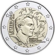 Luxembourg 2 Euro Luxembourg 2023 2023 LËTZEBUERG GROUSSHERZOG HENRI 2008 25 2023 MEMBER VUM INTERNATIONALEN OLYMPESCHE COMMUTEE CP coin obverse