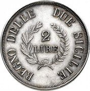 Italy 2 Lire (Joachim Murat Pattern) REGNO DELLE DUE SICILIE 2 LIRE coin reverse Italy 2 Lire (Joachim Murat Pattern) REGNO DELLE DUE SICILIE 2 LIRE coin reverse