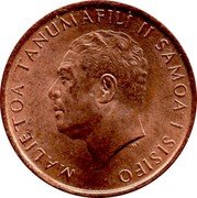 Samoa 2 Sene Tanumafili II 1967 KM# 2 MALIETOA TANUMAFILI II SAMOA I SISIFO HP coin obverse Samoa 2 Sene Tanumafili II 1967 KM# 2 MALIETOA TANUMAFILI II SAMOA I SISIFO HP coin obverse