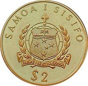 Samoa 2 Tala Lady Elizabeth and Bobs 1997 Proof KM# 176 SAMOA I SISIFO FAAVAEILE ATUA SAMOA $2 coin obverse