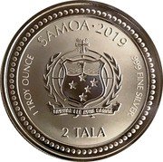 Samoa 2 Tala (Seahorse and Polynesian Tribal Wave Pattern) KM# 494 1 TROY OUNCE SAMOA 2019 999 FINE SILVER FA'AVAE I LE ATUA SAMOA 2 TALA coin obverse Samoa 2 Tala (Seahorse and Polynesian Tribal Wave Pattern) KM# 494 1 TROY OUNCE SAMOA 2019 999 FINE SILVER FA'AVAE I LE ATUA SAMOA 2 TALA coin obverse