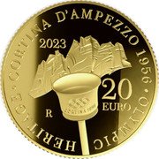 Italy 20 Euro Olympic Heritage. Cortina 1956 2023 R CORTINA D’AMPEZZO 1956 OLYMPIC HERITAGE 20 EURO 2023 R coin reverse Italy 20 Euro Olympic Heritage. Cortina 1956 2023 R CORTINA D’AMPEZZO 1956 OLYMPIC HERITAGE 20 EURO 2023 R coin reverse