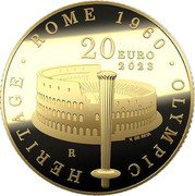 Italy 20 Euro Olympic Heritage. Rome 1960 2023 R Proof ROME 1960 OLYMPIC HERITAGE 20 EURO 2023 R V. DE SETA coin reverse Italy 20 Euro Olympic Heritage. Rome 1960 2023 R Proof ROME 1960 OLYMPIC HERITAGE 20 EURO 2023 R V. DE SETA coin reverse
