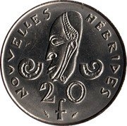 Vanuatu 20 Francs Mask 1970 KM# 3.1 NOUVELLES HÉBRIDES 20 F coin reverse Vanuatu 20 Francs Mask 1970 KM# 3.1 NOUVELLES HÉBRIDES 20 F coin reverse