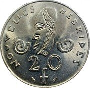 Vanuatu 20 Francs Mask 1977 KM# 3.2 NOUVELLES HÉBRIDES 20 F coin reverse Vanuatu 20 Francs Mask 1977 KM# 3.2 NOUVELLES HÉBRIDES 20 F coin reverse