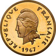 Vanuatu 20 Francs (New Hebrides. Piedfort with Essai) KM# PE8 RÉPVBLIQVE FRANÇAISE R JOLY 1967 coin obverse Vanuatu 20 Francs (New Hebrides. Piedfort with Essai) KM# PE8 RÉPVBLIQVE FRANÇAISE R JOLY 1967 coin obverse
