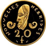 Vanuatu 20 Francs (New Hebrides. Piedfort with Essai) KM# PE26 NOUVELLES HÉBRIDES 20F coin reverse Vanuatu 20 Francs (New Hebrides. Piedfort with Essai) KM# PE26 NOUVELLES HÉBRIDES 20F coin reverse