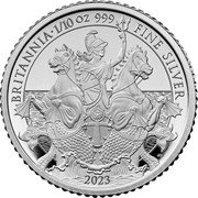 UK 20 Pence (Charles III. Britannia) BRITANNIA 1/10 OZ 999 FINE SILVER J.O 2023 coin reverse UK 20 Pence (Charles III. Britannia) BRITANNIA 1/10 OZ 999 FINE SILVER J.O 2023 coin reverse