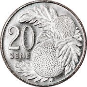 Samoa 20 Sene Tanumafili II 1974 Proof KM# 16a 20 SENE coin reverse Samoa 20 Sene Tanumafili II 1974 Proof KM# 16a 20 SENE coin reverse