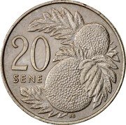 Samoa 20 Sene Tanumafili II 1974 KM# 16 20 SENE JB coin reverse Samoa 20 Sene Tanumafili II 1974 KM# 16 20 SENE JB coin reverse