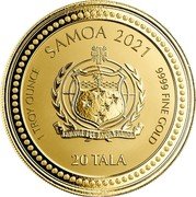 Samoa 20 Tala (Alpha & Omega) SAMOA 2021 1 TROY OUNCE 9999 FINE GOLD 20 TALA coin obverse