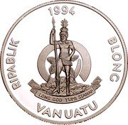 Vanuatu 20 Vatu Captain James Cook 1994 Proof KM# 19 RIPABLIK 1994 BLONG VANUATU LONG GOD YUMI STANAP coin obverse Vanuatu 20 Vatu Captain James Cook 1994 Proof KM# 19 RIPABLIK 1994 BLONG VANUATU LONG GOD YUMI STANAP coin obverse