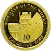 Vanuatu 20 Vatu (Louvre in Paris) WONDERS OF THE WORLD THE LOUVRE - PARIS 20 VATU coin reverse