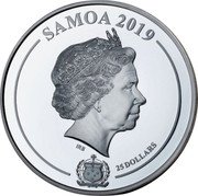 Samoa 25 Dollars 90th Anniversary of Princess Grace Patricia of Monaco 2019 SAMOA 2019 25 DOLLARS IRB coin obverse Samoa 25 Dollars 90th Anniversary of Princess Grace Patricia of Monaco 2019 SAMOA 2019 25 DOLLARS IRB coin obverse