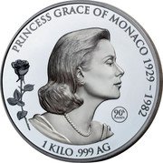 Samoa 25 Dollars 90th Anniversary of Princess Grace Patricia of Monaco 2019 90TH ANNIV. PRINCESS GRACE OF MONACO 1929 - 1982 1 KILO .999 AG coin reverse Samoa 25 Dollars 90th Anniversary of Princess Grace Patricia of Monaco 2019 90TH ANNIV. PRINCESS GRACE OF MONACO 1929 - 1982 1 KILO .999 AG coin reverse
