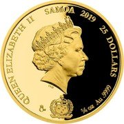 Samoa 25 Dollars (Czech and Czechoslovak Hockey Legends. Jiri Slerg) QUEEN ELIZABETH II SAMOA 2019 25 DOLLARS 1/4OZ AU .9999 CM IRB coin obverse Samoa 25 Dollars (Czech and Czechoslovak Hockey Legends. Jiri Slerg) QUEEN ELIZABETH II SAMOA 2019 25 DOLLARS 1/4OZ AU .9999 CM IRB coin obverse
