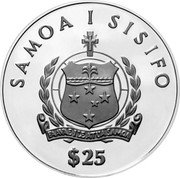 Samoa 25 Tala Kon-Tiki 1986 Proof KM# 62 SAMOA I SISIFO FAAVAE I LE ATUA SAMOA $25 coin obverse