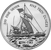 Samoa 25 Tala Kon-Tiki 1986 Proof KM# 62 .999 FINE SILVER FIVE TROY OUNCES KON-TIKI 1986 coin reverse