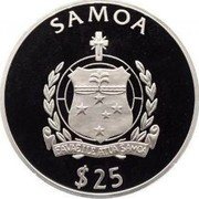 Samoa 25 Tala World Championship 1998 Proof KM# 158 SAMOA $ 25 FA'AVAE I LE ATUA SAMOA coin obverse Samoa 25 Tala World Championship 1998 Proof KM# 158 SAMOA $ 25 FA'AVAE I LE ATUA SAMOA coin obverse