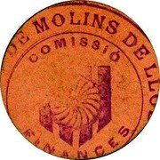 Spain 5 Centimos Molins de Llobregat ND (1937)  No date (November 26, 1937) COMISSIÓ FINANCES DE MOLINS DE... coin reverse Spain 5 Centimos Molins de Llobregat ND (1937)  No date (November 26, 1937) COMISSIÓ FINANCES DE MOLINS DE... coin reverse