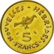 Vanuatu 5 Francs Frigate Bird 1970 KM# 6.1 NOUVELLES HÉBRIDES 5 FRANCS coin reverse Vanuatu 5 Francs Frigate Bird 1970 KM# 6.1 NOUVELLES HÉBRIDES 5 FRANCS coin reverse