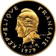 Vanuatu 5 Francs (New Hebrides. Piedfort with Essai) KM# PE20 RÉPVBLIQVE FRANÇAISE R JOLY 1979 I E O M coin obverse Vanuatu 5 Francs (New Hebrides. Piedfort with Essai) KM# PE20 RÉPVBLIQVE FRANÇAISE R JOLY 1979 I E O M coin obverse